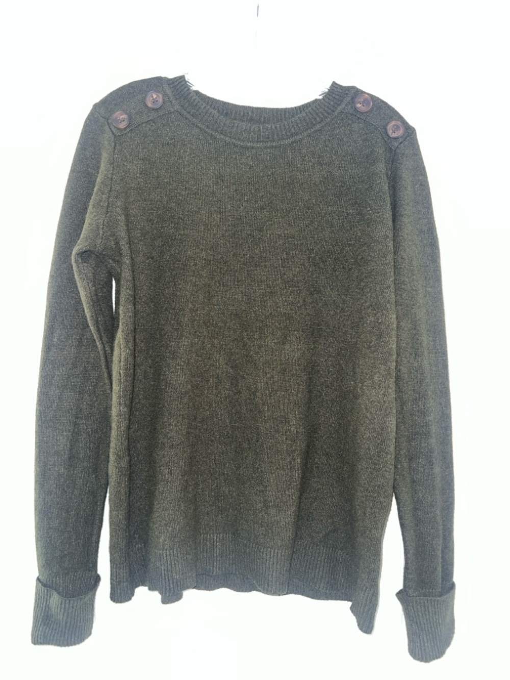 Pink Clover Olive Crewneck Sweater with Shoulder Buttons